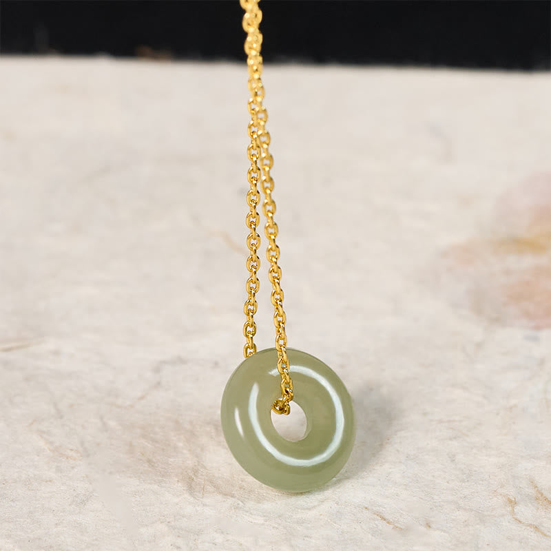 Nimara Ritual Natural Green Jade Peace Buckle Prosperity Necklace Pendant