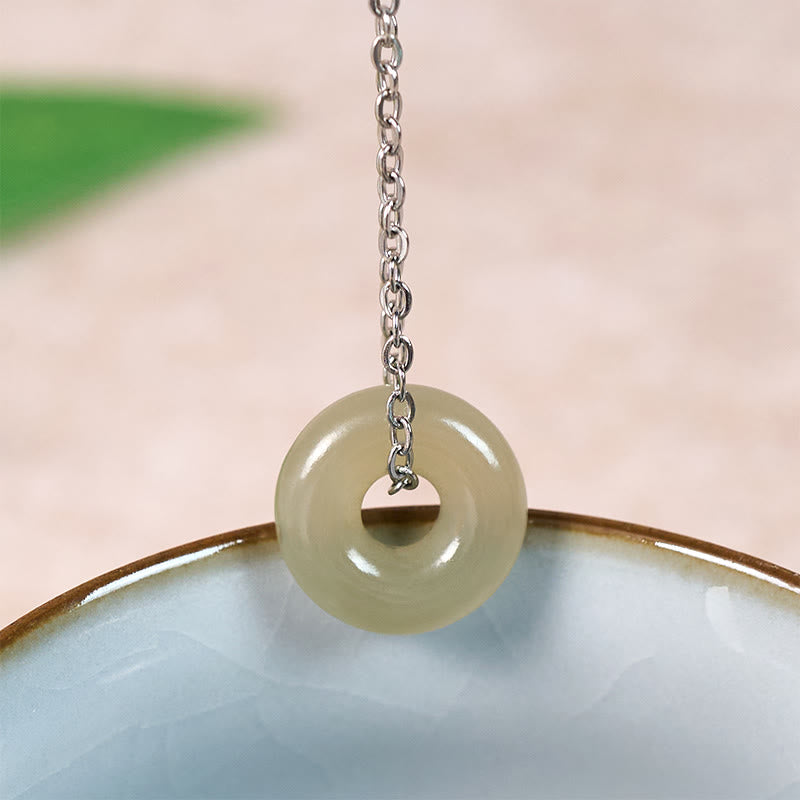 Nimara Ritual Natural Green Jade Peace Buckle Prosperity Necklace Pendant
