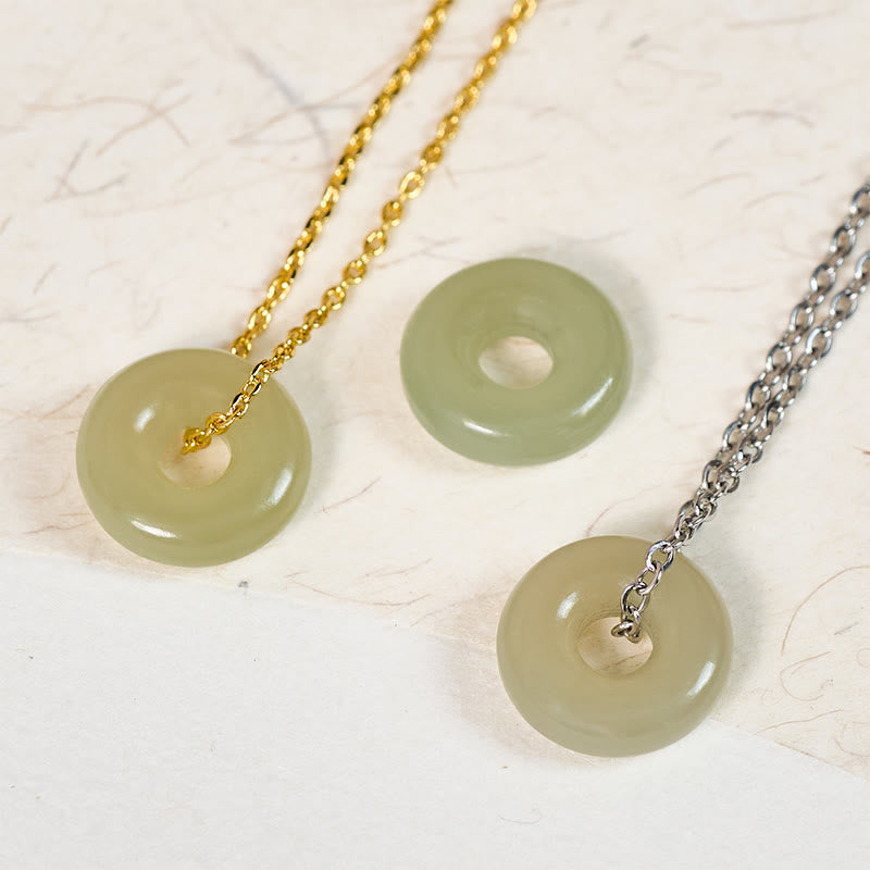 Nimara Ritual Natural Green Jade Peace Buckle Prosperity Necklace Pendant