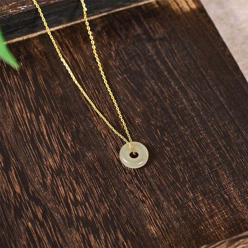 Nimara Ritual Natural Green Jade Peace Buckle Prosperity Necklace Pendant