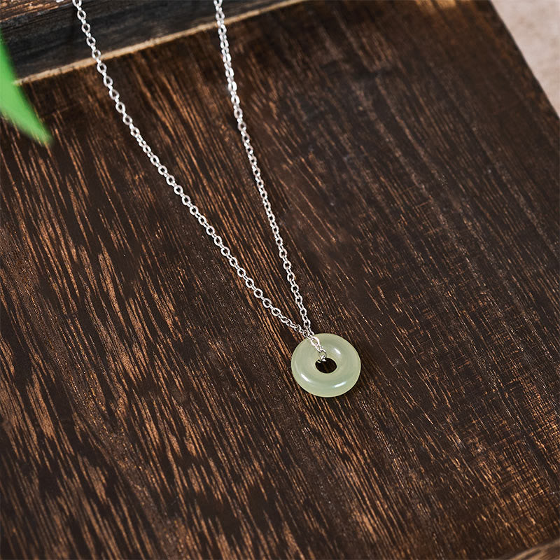 Nimara Ritual Natural Green Jade Peace Buckle Prosperity Necklace Pendant