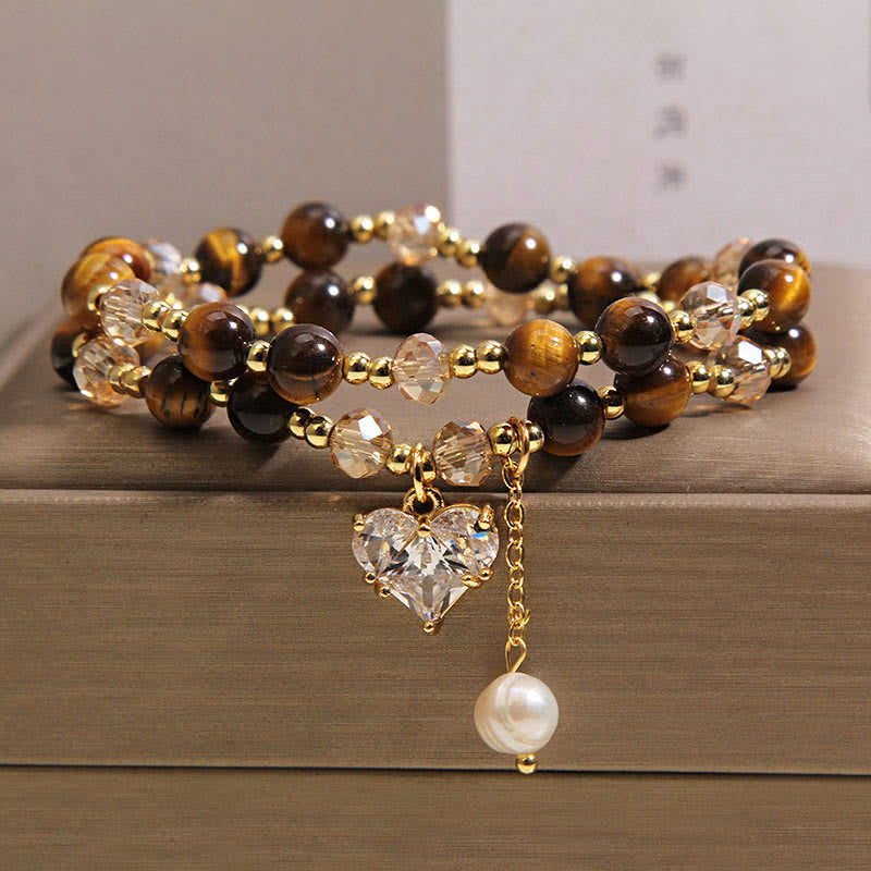 Nimara Ritual Natural Tiger Eye Love Heart Double Wrap Protection Bracelet