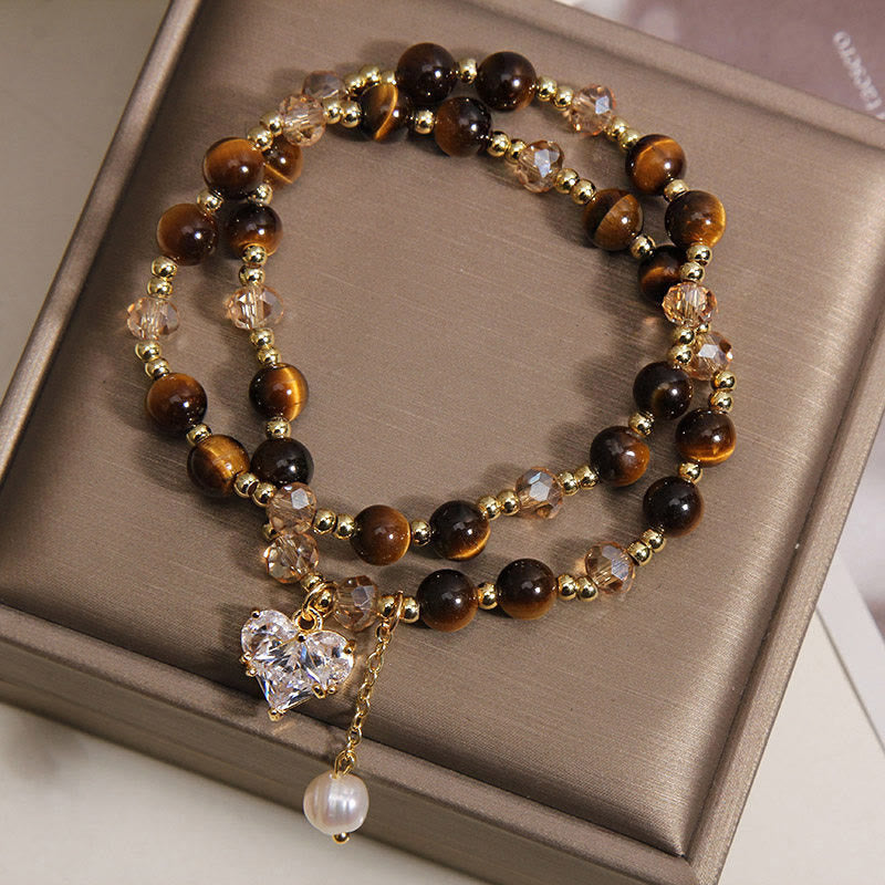 Nimara Ritual Natural Tiger Eye Love Heart Double Wrap Protection Bracelet