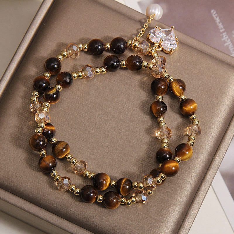 Nimara Ritual Natural Tiger Eye Love Heart Double Wrap Protection Bracelet