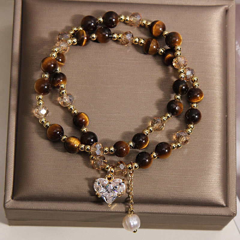Nimara Ritual Natural Tiger Eye Love Heart Double Wrap Protection Bracelet