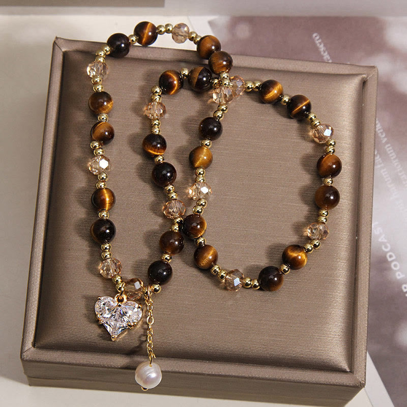 Nimara Ritual Natural Tiger Eye Love Heart Double Wrap Protection Bracelet