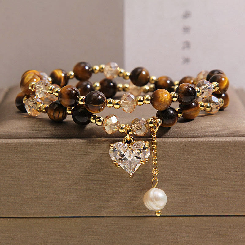 Nimara Ritual Natural Tiger Eye Love Heart Double Wrap Protection Bracelet