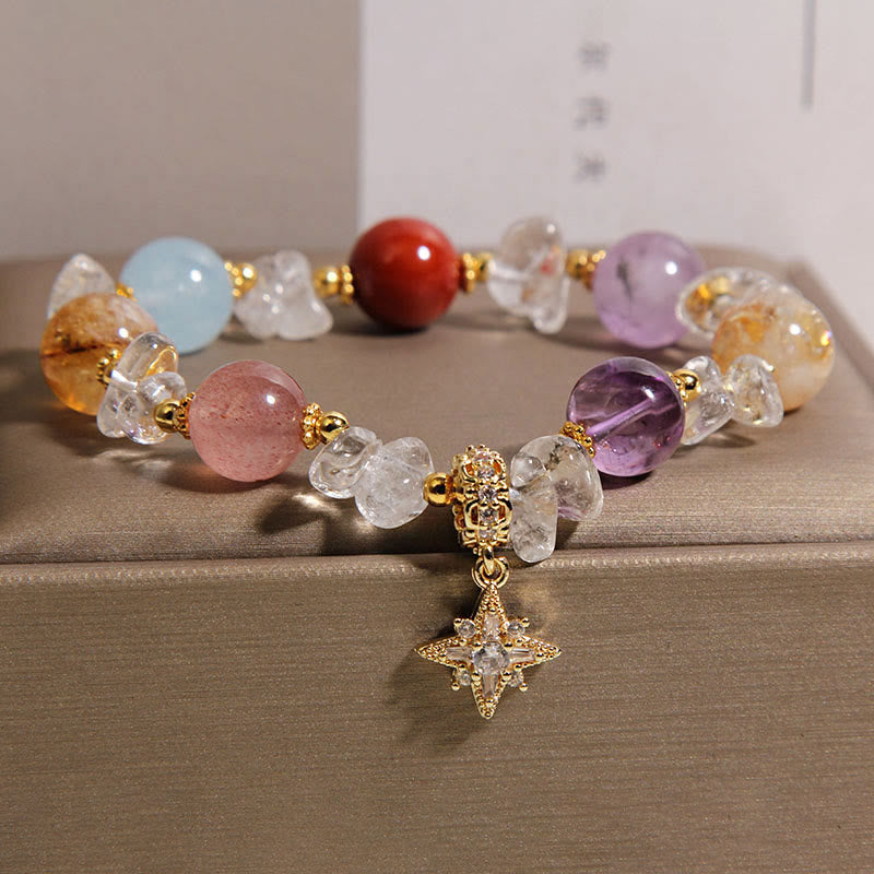 Nimara Ritual Natural Various Crystal Clear Quartz Zircon Hexagram Charm Healing Bracelet