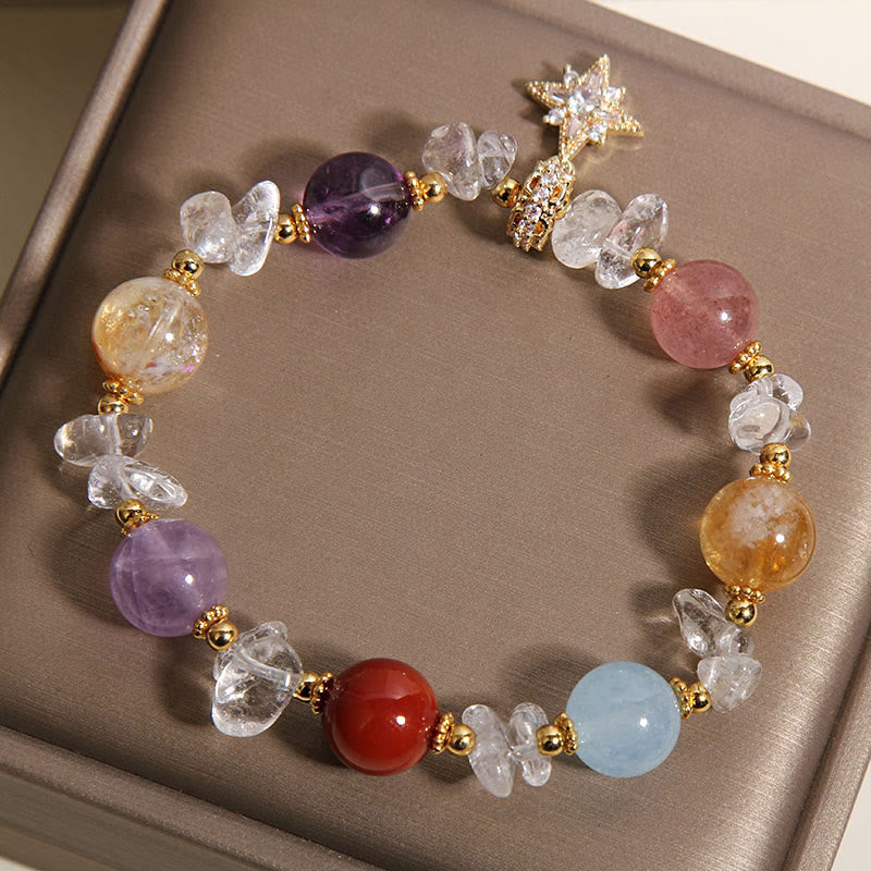 Nimara Ritual Natural Various Crystal Clear Quartz Zircon Hexagram Charm Healing Bracelet
