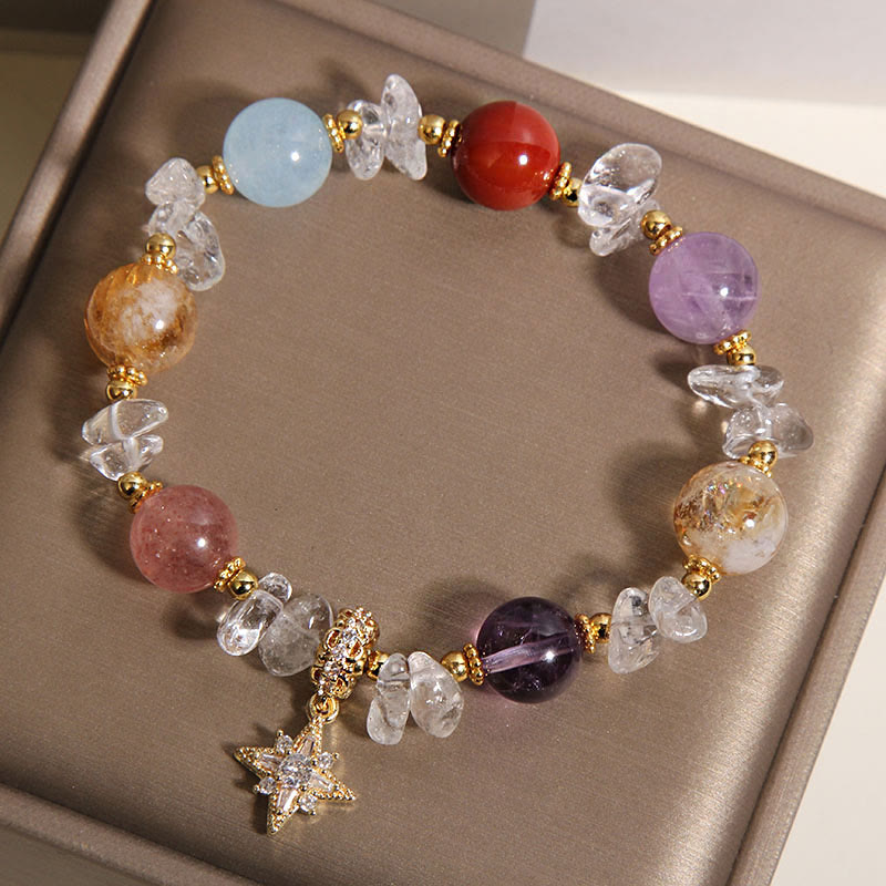 Nimara Ritual Natural Various Crystal Clear Quartz Zircon Hexagram Charm Healing Bracelet