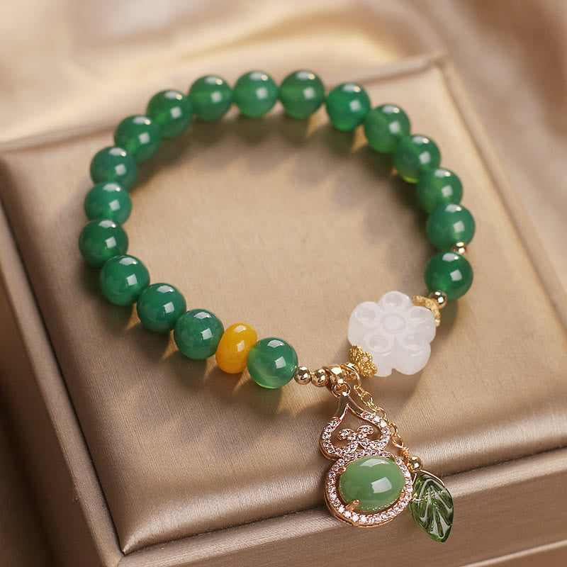 Nimara Ritual Green Agate White Jade Flower Gourd Leaf Charm Support Bracelet