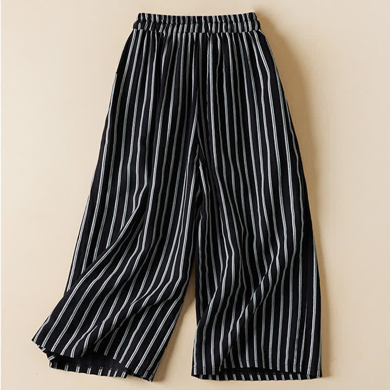 Nimara Ritual Spring Elastic Waist Solid Women's Cropped Wide Leg Pants With Pockets