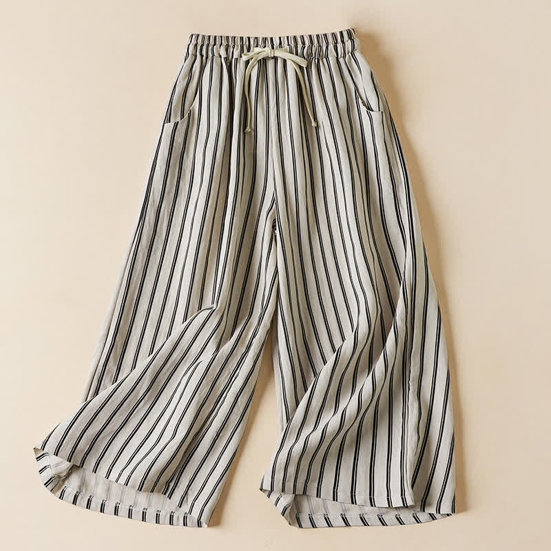 Nimara Ritual Spring Elastic Waist Solid Women's Cropped Wide Leg Pants With Pockets