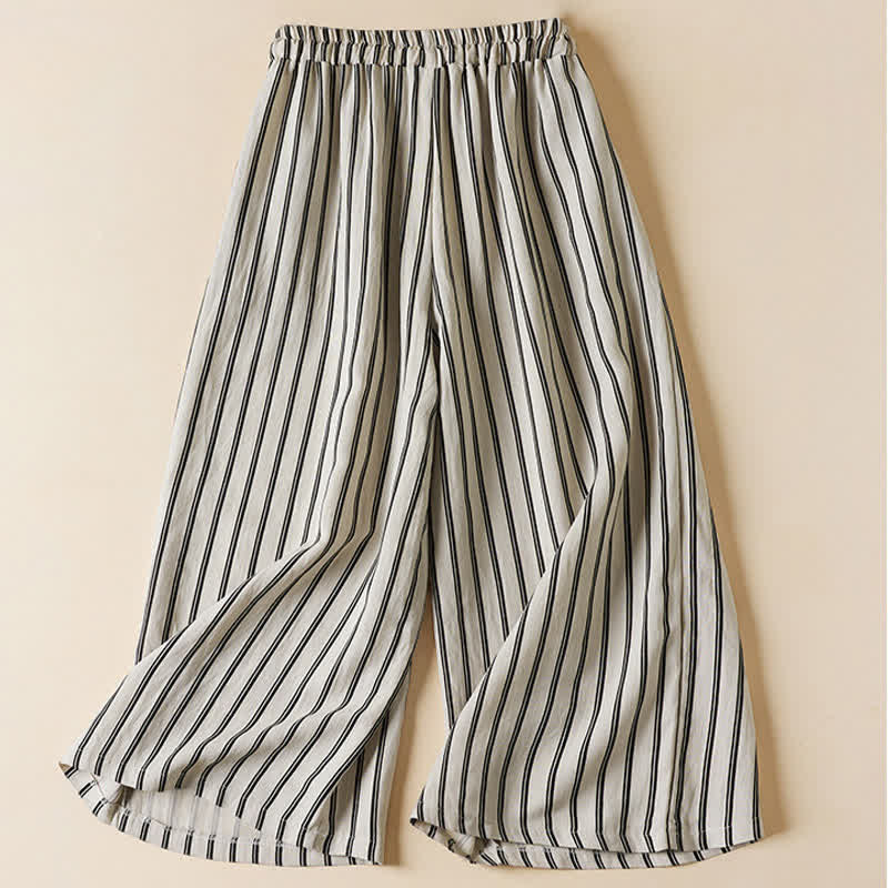 Nimara Ritual Spring Elastic Waist Solid Women's Cropped Wide Leg Pants With Pockets