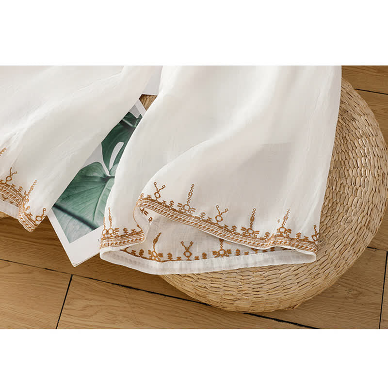 Nimara Ritual Summer Boho Embroidery Solid Women's Wide Leg Pants With Pockets