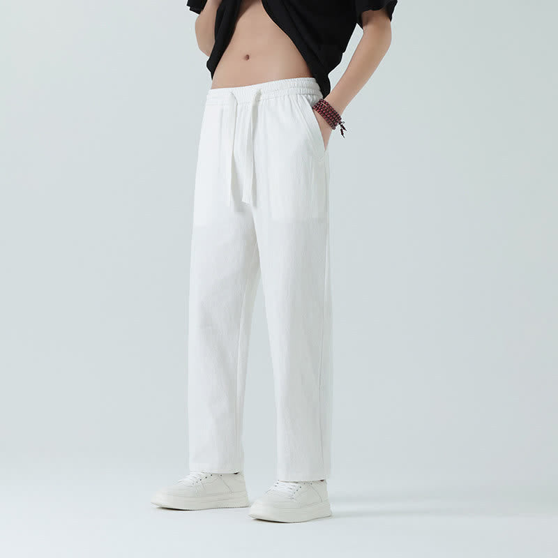 Nimara Ritual Summer Cotton Minimalist Elastic Waist Men's Straight Pants With Pockets