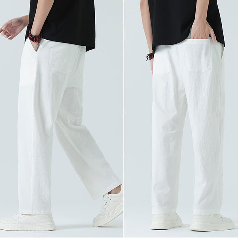 Nimara Ritual Summer Cotton Minimalist Elastic Waist Men's Straight Pants With Pockets