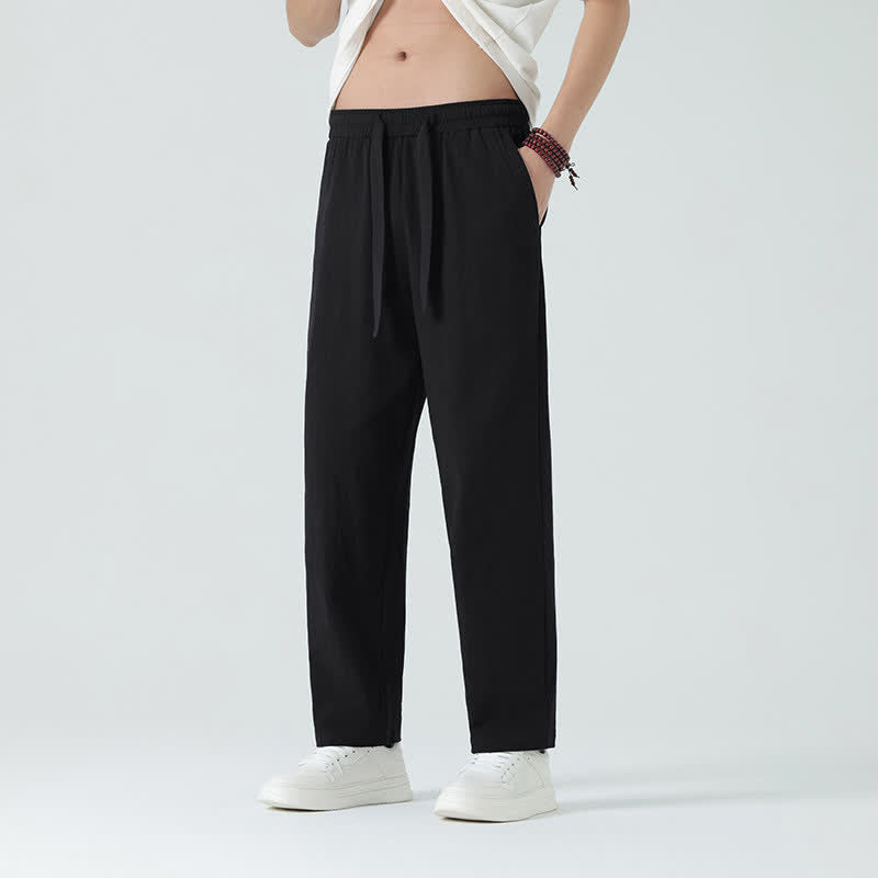 Nimara Ritual Summer Cotton Minimalist Elastic Waist Men's Straight Pants With Pockets