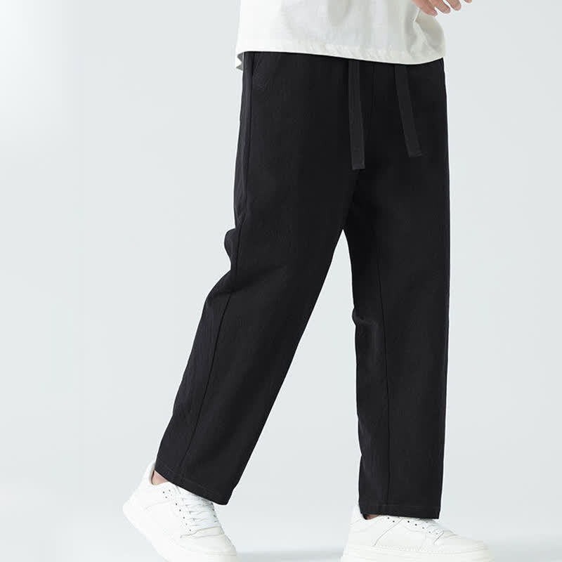 Nimara Ritual Summer Cotton Minimalist Elastic Waist Men's Straight Pants With Pockets