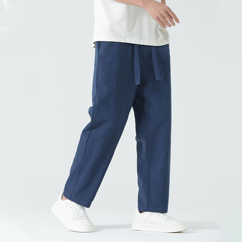 Nimara Ritual Summer Cotton Minimalist Elastic Waist Men's Straight Pants With Pockets
