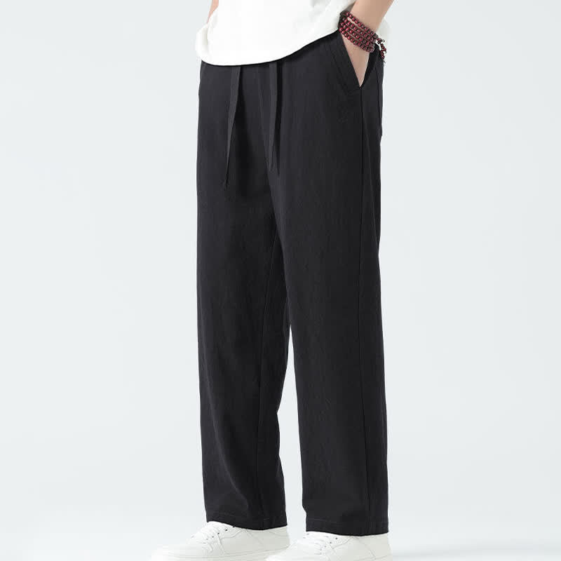 Nimara Ritual Summer Cotton Minimalist Elastic Waist Men's Straight Pants With Pockets