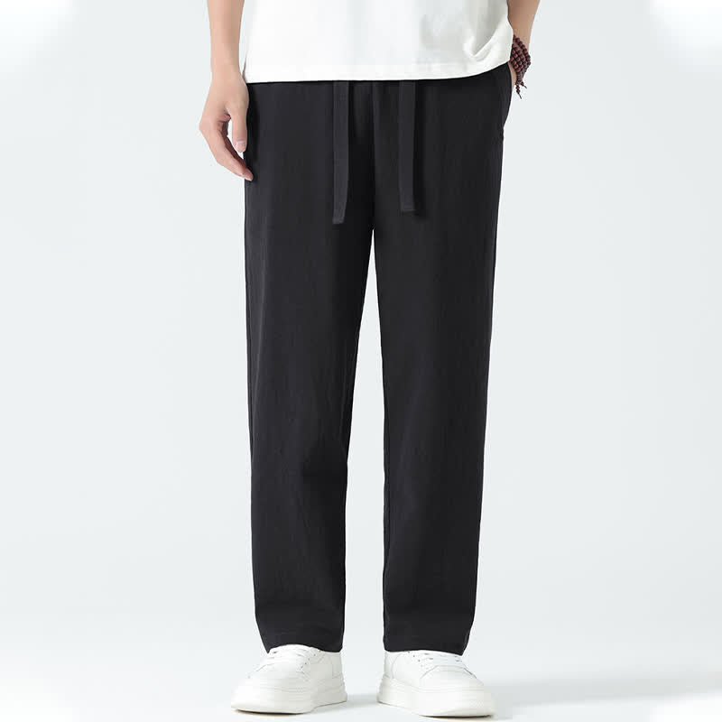 Nimara Ritual Summer Cotton Minimalist Elastic Waist Men's Straight Pants With Pockets