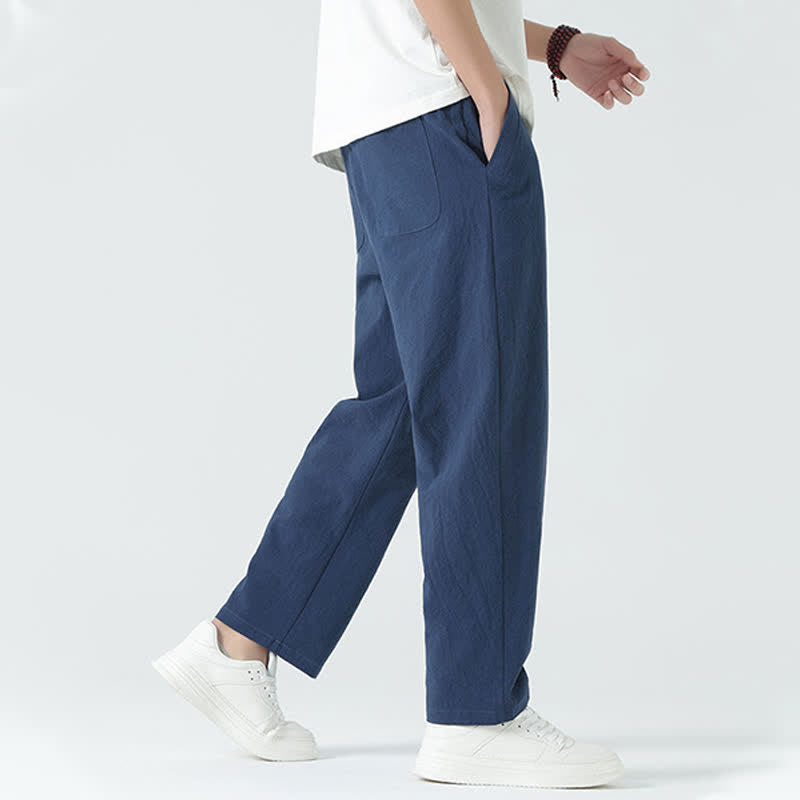 Nimara Ritual Summer Cotton Minimalist Elastic Waist Men's Straight Pants With Pockets