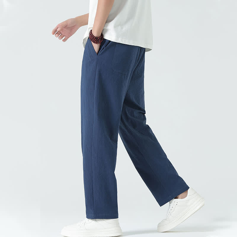 Nimara Ritual Summer Cotton Minimalist Elastic Waist Men's Straight Pants With Pockets