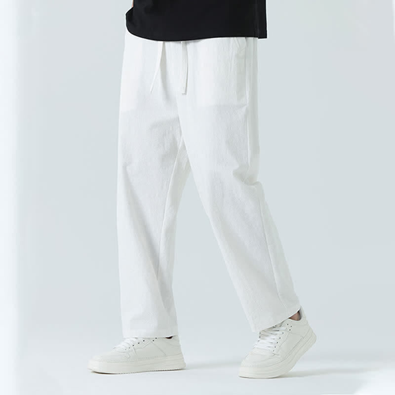 Nimara Ritual Summer Cotton Minimalist Elastic Waist Men's Straight Pants With Pockets