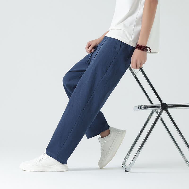 Nimara Ritual Summer Cotton Minimalist Elastic Waist Men's Straight Pants With Pockets