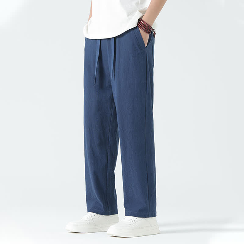 Nimara Ritual Summer Cotton Minimalist Elastic Waist Men's Straight Pants With Pockets