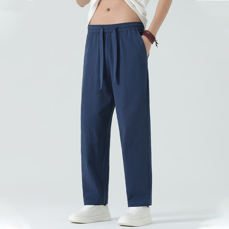 Nimara Ritual Summer Cotton Minimalist Elastic Waist Men's Straight Pants With Pockets