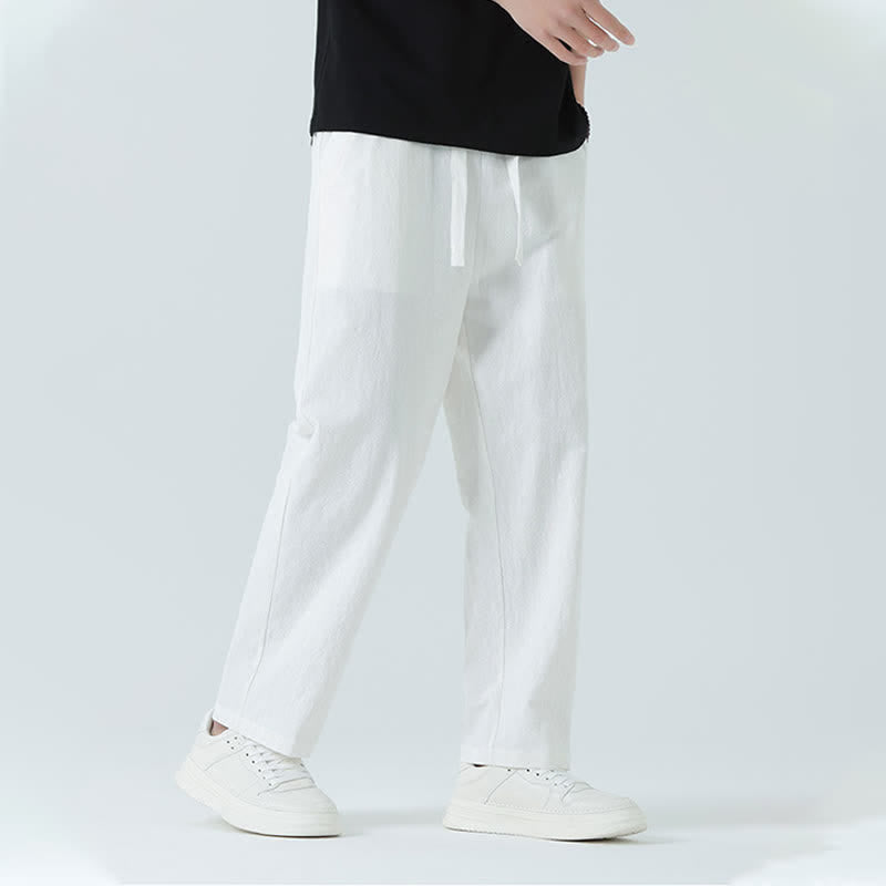 Nimara Ritual Summer Cotton Minimalist Elastic Waist Men's Straight Pants With Pockets