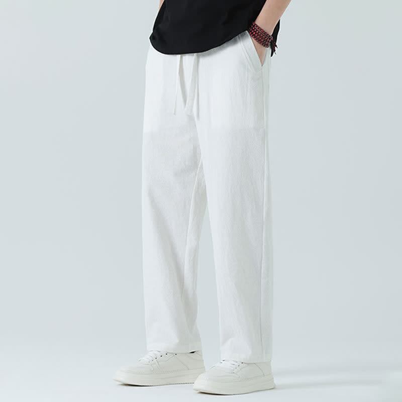 Nimara Ritual Summer Cotton Minimalist Elastic Waist Men's Straight Pants With Pockets