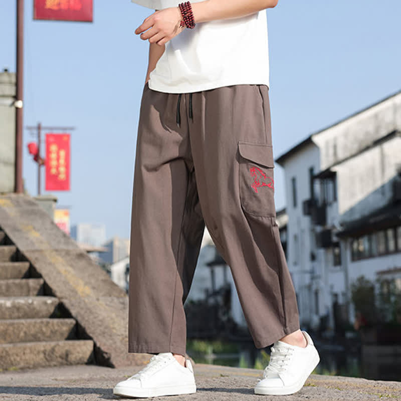 Nimara Ritual Summer Casual Drawstring Embroidery Men's Harem Pants With Pockets