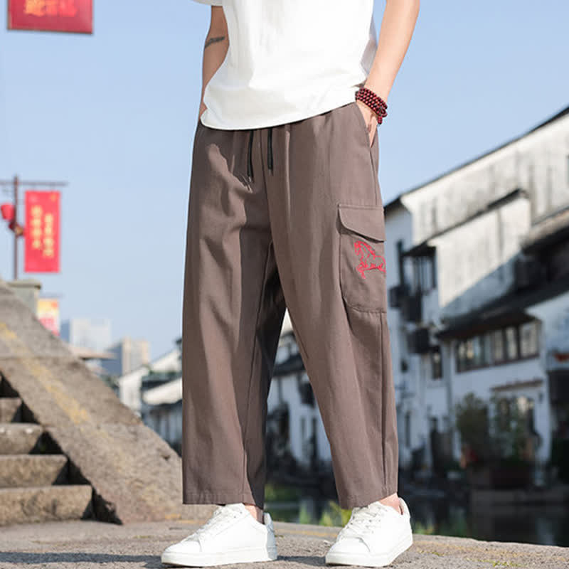 Nimara Ritual Summer Casual Drawstring Embroidery Men's Harem Pants With Pockets