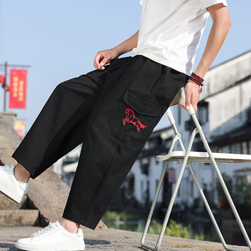 Nimara Ritual Summer Casual Drawstring Embroidery Men's Harem Pants With Pockets