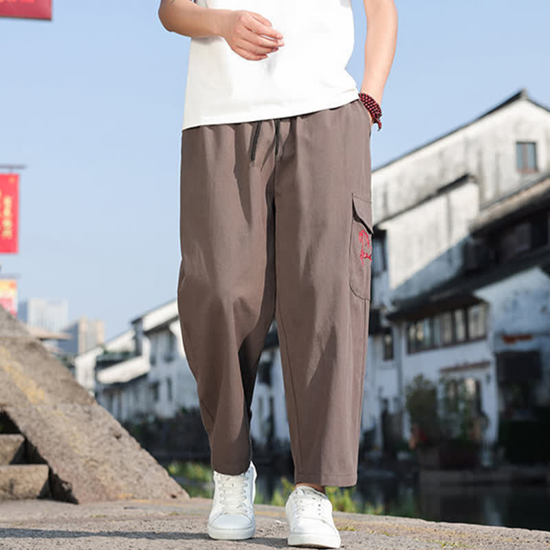 Nimara Ritual Summer Casual Drawstring Embroidery Men's Harem Pants With Pockets