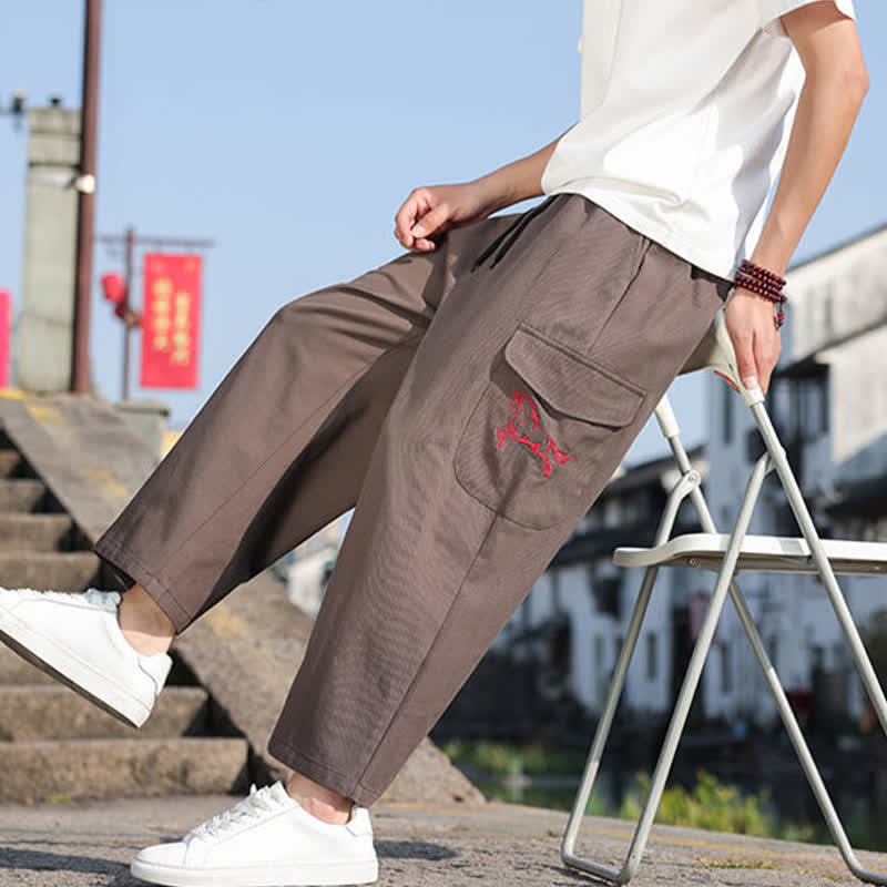 Nimara Ritual Summer Casual Drawstring Embroidery Men's Harem Pants With Pockets