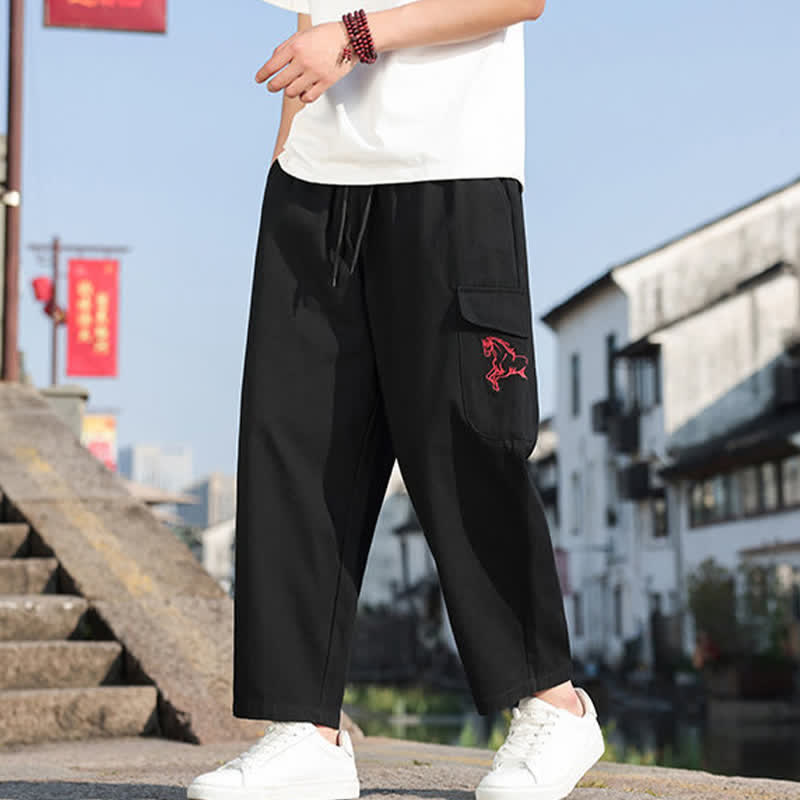 Nimara Ritual Summer Casual Drawstring Embroidery Men's Harem Pants With Pockets