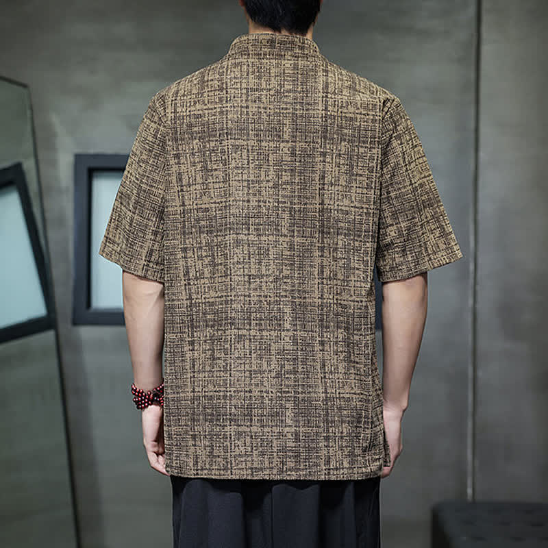 Nimara Ritual Summer Casual Mandarin Collar Frog Button Solid Men's Short Sleeve Shirt
