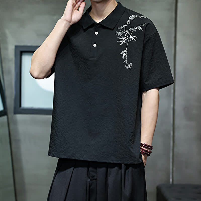 Nimara Ritual Summer Casual Embroidery Solid Men's Short Sleeve Shirts