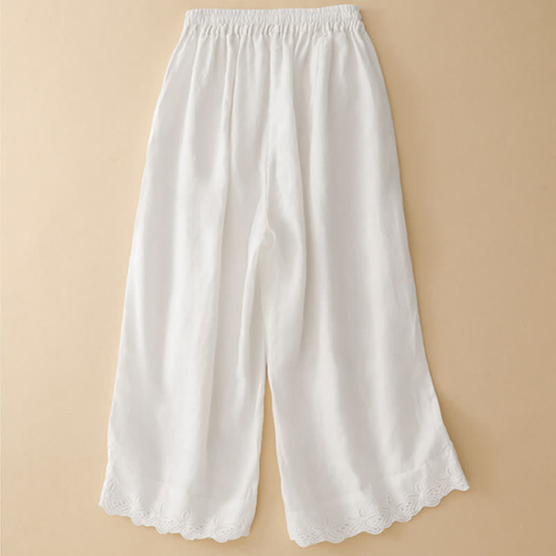 Nimara Ritual Summer Linen Cotton Women's Cropped Wide Leg Pants With Pockets