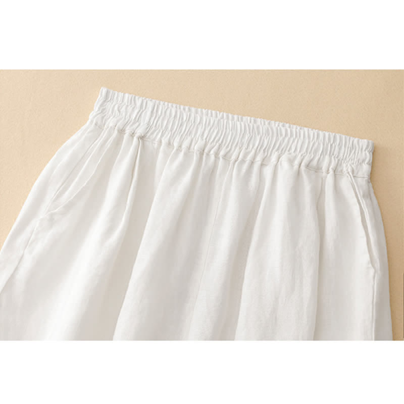 Nimara Ritual Summer Linen Cotton Women's Cropped Wide Leg Pants With Pockets