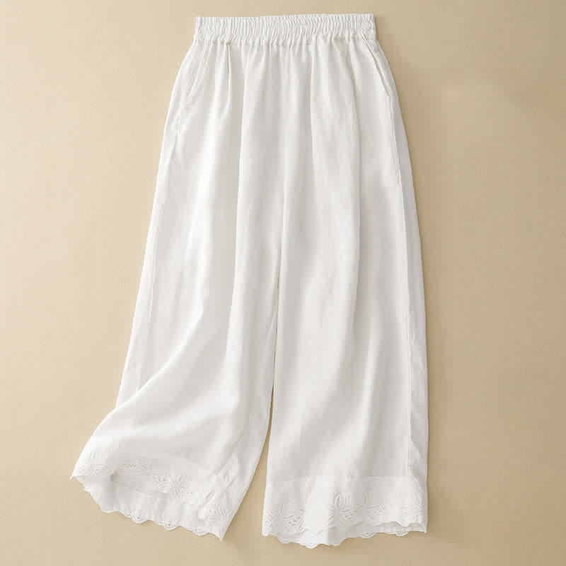 Nimara Ritual Summer Linen Cotton Women's Cropped Wide Leg Pants With Pockets
