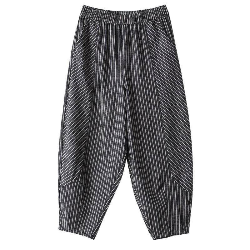 Nimara Ritual Summer Casual Striped Linen Cotton Women's Tapered Pants With Pockets