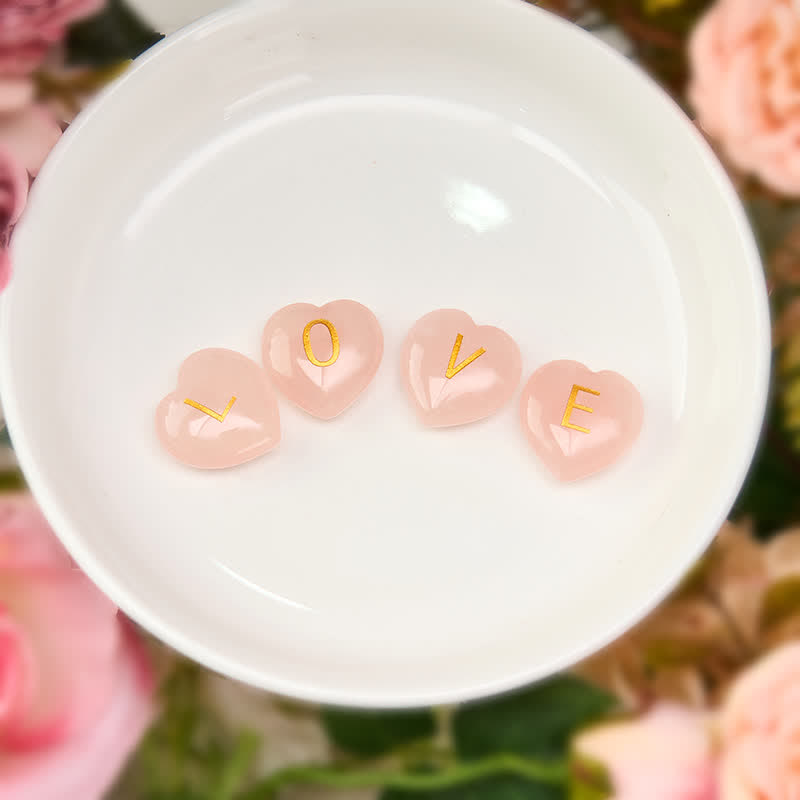 Nimara Ritual 4Pcs Love & Comfort Heart Pattern Natural Rose Quartz Healing Crystal Stone Decor