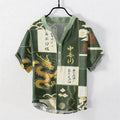 Nimara Ritual Cotton Golden Dragon Cloud Wave Emblem Men's Short Sleeve Half Button Shirt
