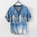 Nimara Ritual Cotton Koi Fish Emblem Men's Short Sleeve Half Button Shirt