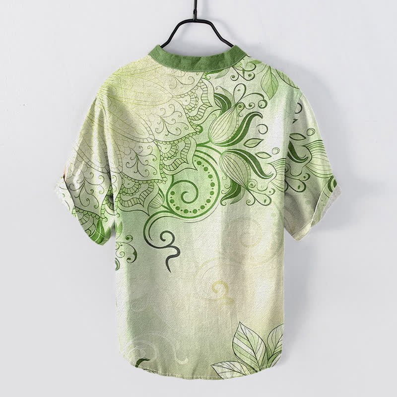 Nimara Ritual Cotton Mandala Floral Emblem Men's Short Sleeve Half Button Shirt